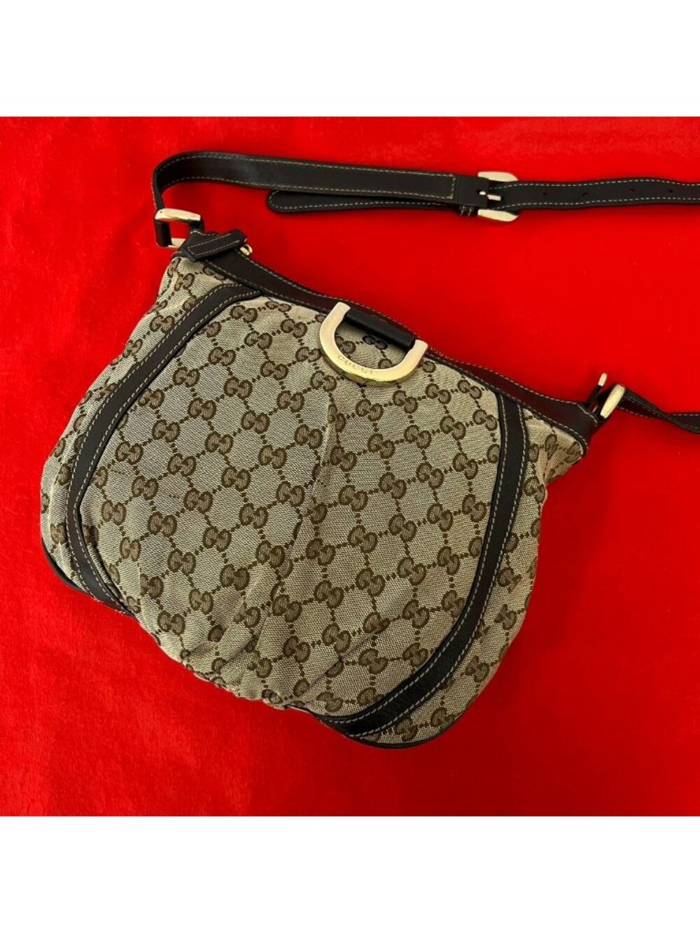 Gucci GG Pattern Logo Canvas Leather Shoulder Bag Cross Brown